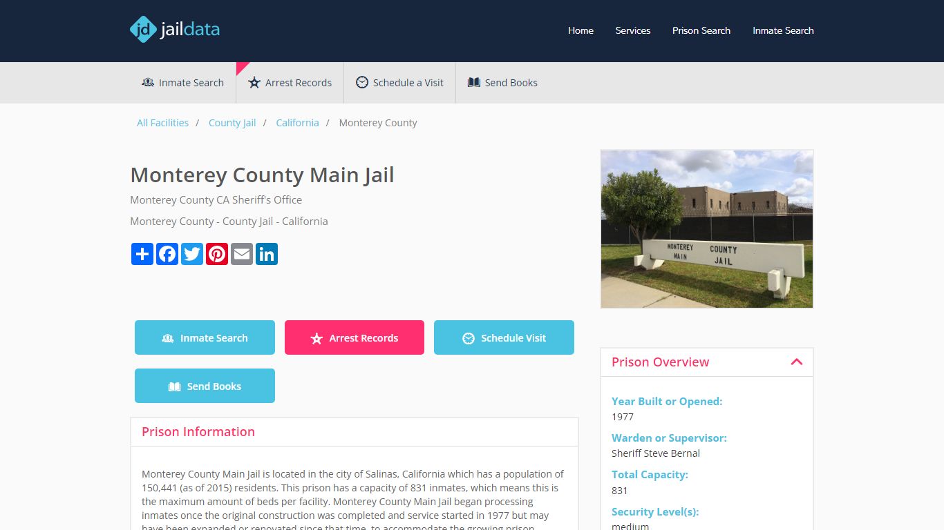 Monterey County Main Jail Inmate Search and Prisoner Info - Salinas, CA