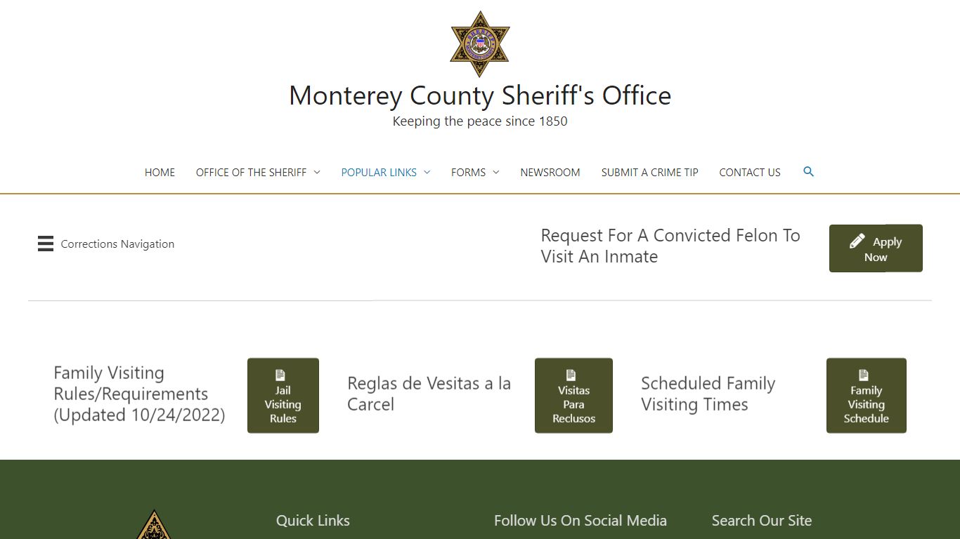 Jail Visitation Schedule – Monterey County Sheriff's Office